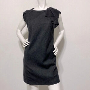 Hanii Y Wool Silk Blend Gray Shift Dress Ruffle Short Sleeve Size 6